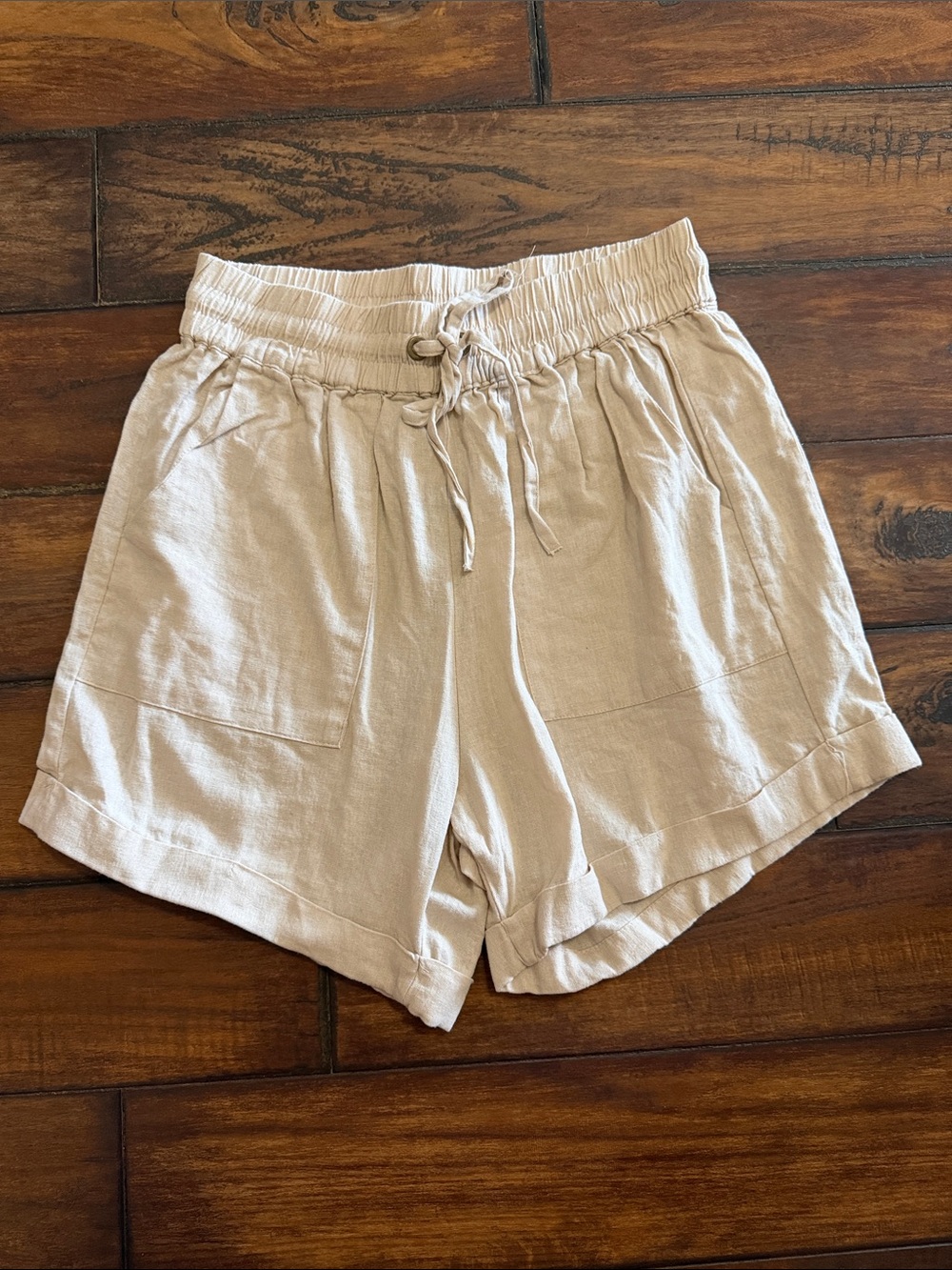 Zenana Outfitters New Without Tags Light Beige High-Waist Drawstring Shorts